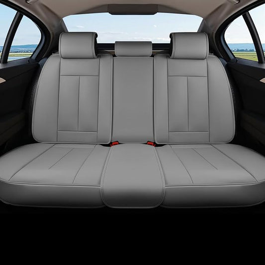 Coverado Back Seat Cover, Gray Seat Covers for Cars, Waterproof Back of Car Seat Protector for Kids, Nappa Leather Car Seat Cushion, 3-Pieces Universal Fit Most Cars Interior Backseat Covers by COVERADOAUTO