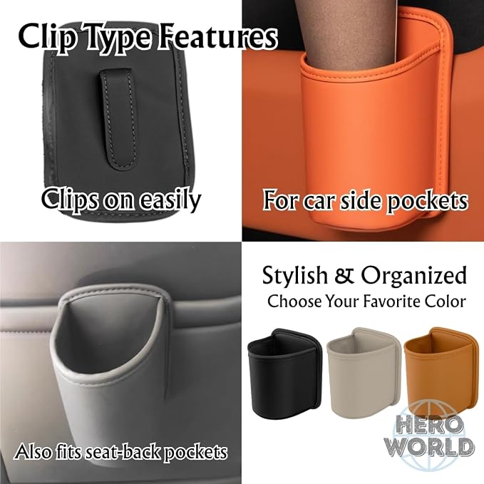Large PU Leather Car Door Cup Holder Clip On or Hook Style Drink Holder Seat Side Hanging Storage Pocket for Water Bottle Coffee Cup Rear Back Seat Organizer (Hook, Gray) - Image 5