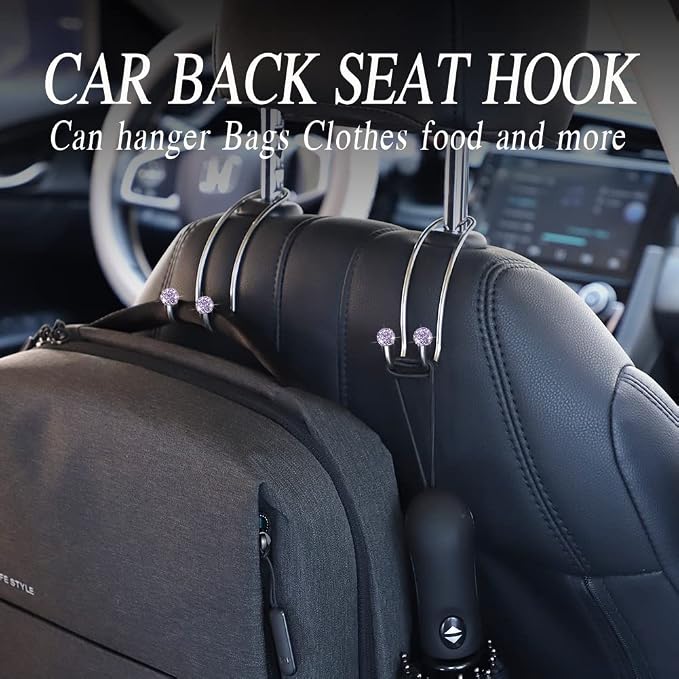 SAVORI Auto Hooks Bling Car Hangers Organizer Seat Headrest Hooks Strong and Durable Backseat Hanger Storage Universal for SUV Truck Vehicle 2 Pack (Light Purple) - Image 2