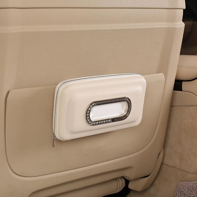 Car Tissue Holder, Visor Mask Holder, Sun Visor Napkin Holder, Car Mask Dispenser, Premium Leather Tissue Holder for Auto SUV Truck (Beige) - Image 4