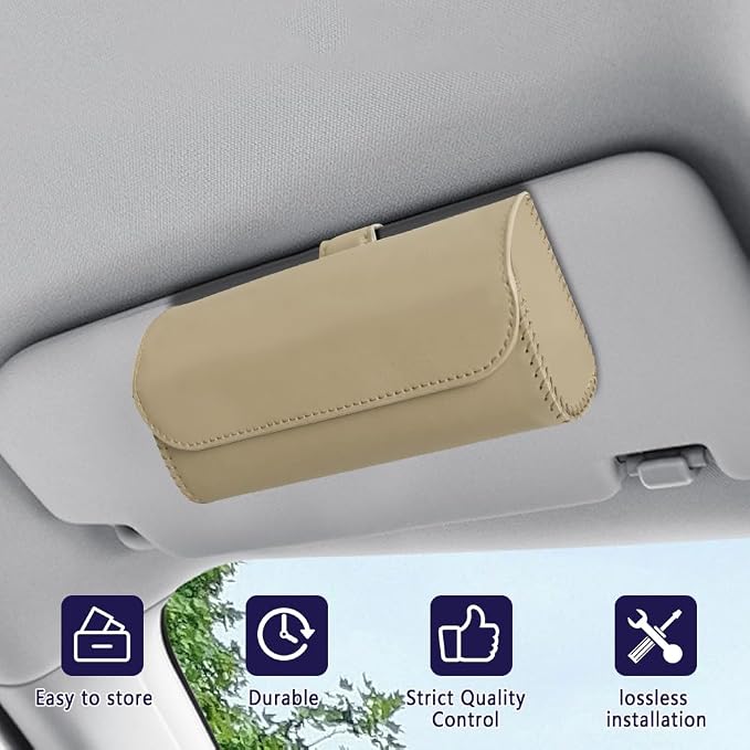 Sunglasses Holder for Car Sun Visor, Sunglass Organizer for Car, Magnetic Leather Eyeglasses Protective Storage Case, Waterproof Glasses Organizer Visor Accessories for Vehicles (Beige) - Image 7