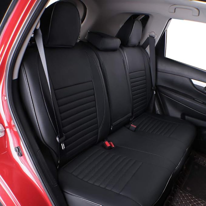 EKR Custom Fit Full Set Car Seat Covers for Select Nissan Rogue Hybrid,Sport 2017 2018 2019 - Leatherette (Black) | Custom Fit for Nissan Rogue Sport & Hybrid S/SV/SL 2017 2018 2019,Faux Leather(Black) - Image 4