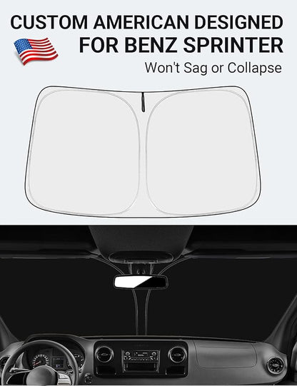 Proadsy Custom Fit Car Windshield Sun Shade for 2007-2026 Benz Sprinter | 240T Heat Shield, Drops Temp 54°F, Blocks 99% UV, Prevents Dashboard Cracking, Summer Parking & Beach Trips, Easy Twist-Fold - Image 2