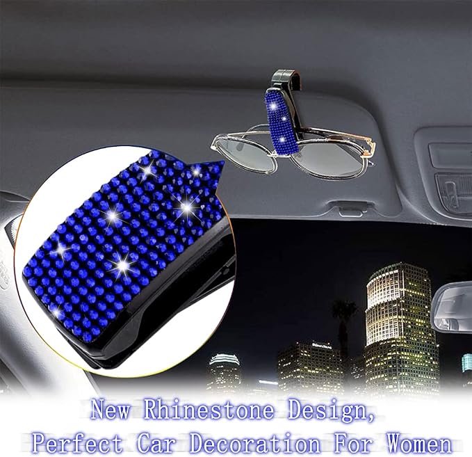 Set of 2 Bling Rhinestone Car Sun Visor Glasses Holders with Anti-Scratch Sponge,Car Decoration for Women Girls,Ticket Card Clip Visor Organizer,Universal Rhinestone Car Accessories (Jewel Blue) - Image 3