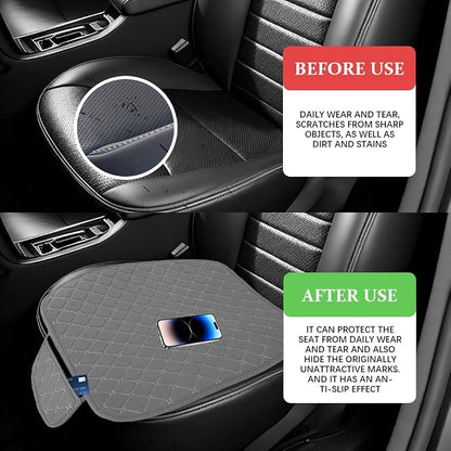 Leather Front Car Seat Cover, Anti-Slip Car Seat Bottom Covers, Full Wrapped Bottom Seat Protectors with Storage Pocket, Universal Comfortable Seat Cushion Fit Vehicles SUVs Trucks (K2-Gray) - Image 6