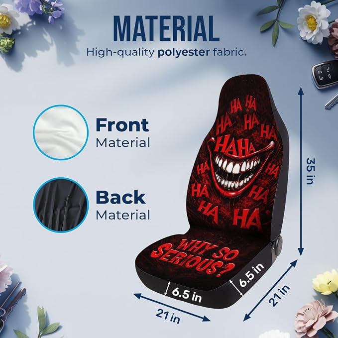 GENANY Creepy Clown Grin Car Seat Covers, 2-Piece Front Seat Set | 2-piece polyester front seat cover set, each 49.5 x 19.6 inches, with adjustable straps and hooks - Image 4