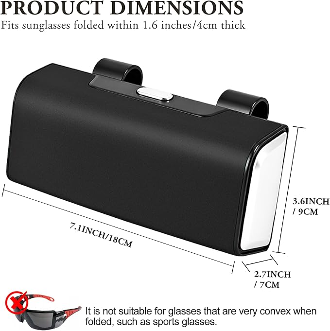 Sunglass Holder For Car Visor,Button-Open Sunglass Case For Car Visor,Car Sunglass Holder With Card Storage Function Suitable For Truck And Sedan To Place Sunglass (Black) - Image 7