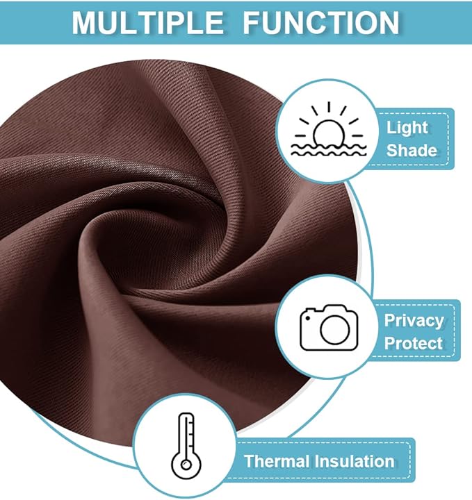 RYB HOME Short Blackout Curtains for Small Window Kitchen Bathroom Cafe RV | Sunmmer Heat Light Blocking Privacy Curtains for Sunroom Laundry Room Stair Window, W52 x L36, Chocolate Brown, 2 Panels - Image 5