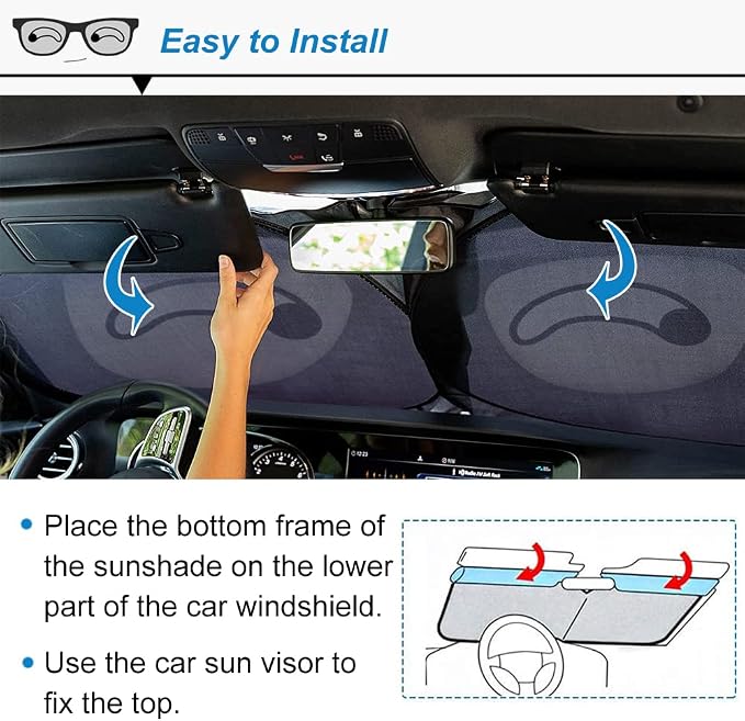 Car Windshield Sunshade, KANCOKIT Cartoon Pattern Auto Sun Shade for Front Window Sun Visor Protector UV Ray Reflector Shield to Keep Vehicle Cool Protect Kids Baby & Pets (59 x 33.5 Inch) - Image 4