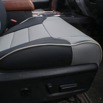 EKR Custom Fit Tacoma Front Car Seat Covers for Toyota Tacoma 2016 2017 2018 2019 2020 2021 2022 2023 Double Cab/Access Cab - Front Row Only, Faux Leather(Black/Gray) - Image 3