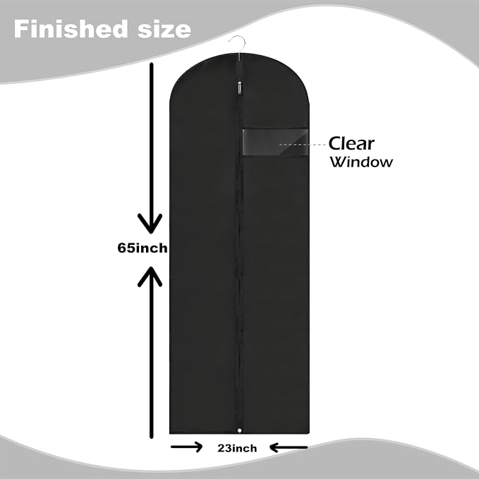 Dress Bags for Gowns Long, 65'' Garment Bags for Hanging Clothes, Suit Bag Cover for Storage and Travel (Black) - Image 2