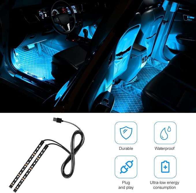 Car LED Strip Light, 12V 24 LED Vehicle Under Dash Neon Ambient Night Decor Lamp with USB Port, Automotive Interior Lighting Accessories, Universal for SUV Truck Sedan (Ice Blue) - Image 5