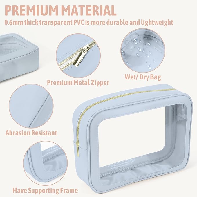 YOPCDJ 3PCS Clear Toiletry Bag,TSA Approved Travel Pouch with Zipper for Cosmetics and Toiletries，Diaper Bag Organizer Pouch Set, Purse Organizer and Clear Car Bag for Women and Kids - Image 4