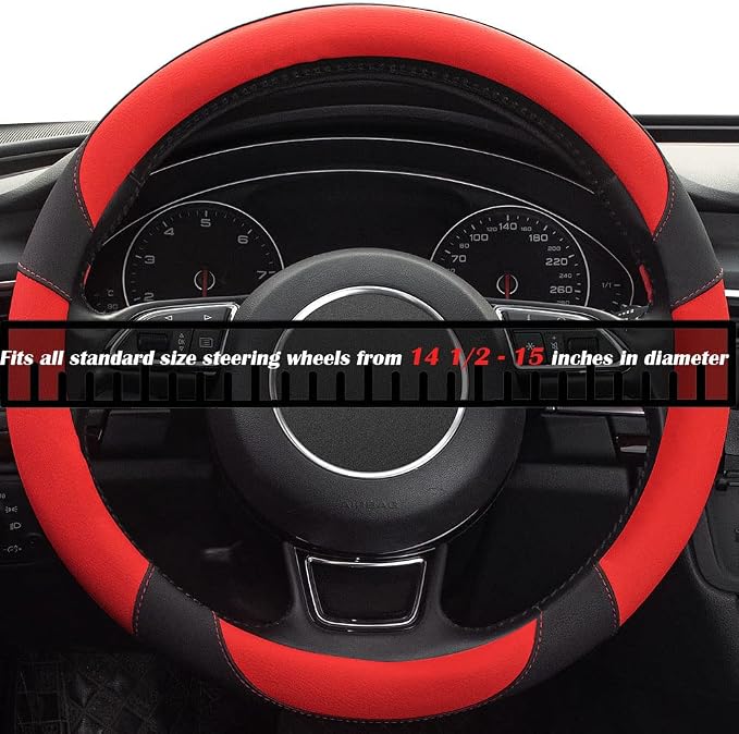 Red Steering Wheel Cover with Microfiber Leather for Car Truck SUV, Anti-Slip Steering Wheel Cover 15 inchs - Image 4