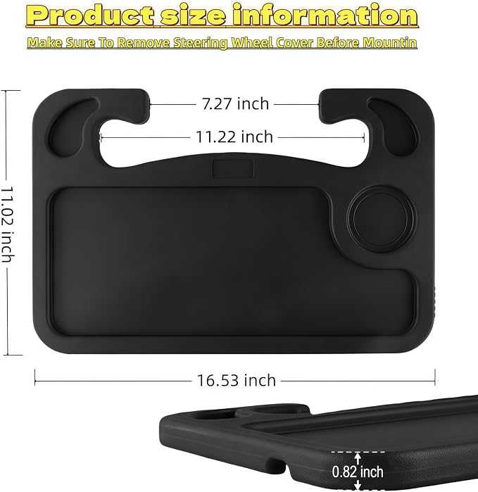 Steering Wheel Tray Desk, Black Portable Laptop & Food Table for Eating, Working, Makeup, Steering Wheel Stand for Truck Drivers, Vehicle Mount Organizer with Cup Holder - Image 2