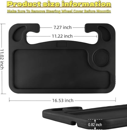 Steering Wheel Tray Desk, Black Portable Laptop & Food Table for Eating, Working, Makeup, Steering Wheel Stand for Truck Drivers, Vehicle Mount Organizer with Cup Holder - Image 2