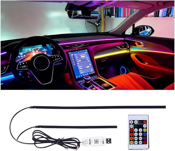 Car Interior LED Strip Light, Flexible Acrylic RGB Ambient Neon Light with Wireless APP & Remote Control, 2-in-1 Music Sync Auto Internal Atmosphere Lamp Strip, Universal for Vehicle (57Inch) by Unknown