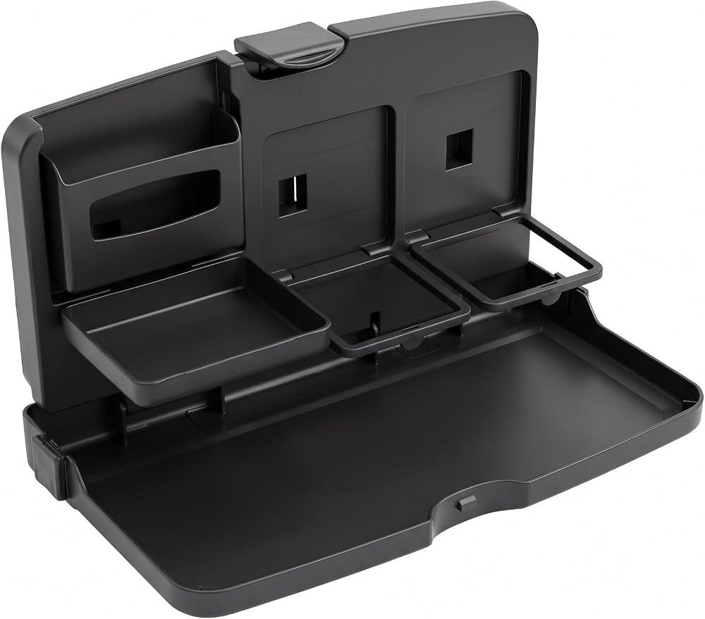 Car Back Seat Tray Table, Foldable Multifunctional Car Tray for Eating Working, Adjustable Travel Desk with Phone & Cup Holder, Universal Car Seat Desk Tray for Rear Passenger & Kids (Black) by Unknown