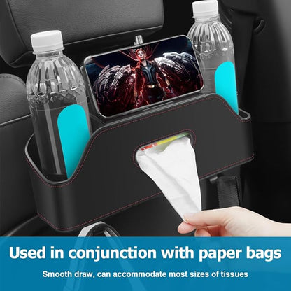 Zipelo Car Headrest Backseat Organizer with Cup Holder, Multi-Functional Vehicle Seat Back Hanging Storage Box with Hooks, Auto Drink Snack Phone Tray Travel Accessories for Kids Adults (Beige) - Image 4