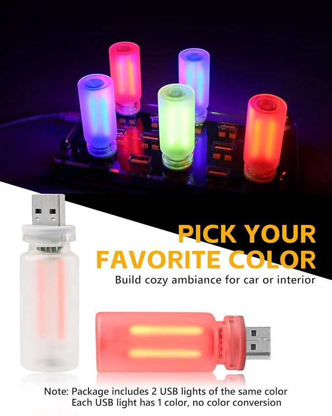 2PCS USB Car Lights, Touch Adjustment Lights, Plug in USB Vehicle Interior Ambient Light, Mini LED Retro Bulb Frosted Glass Night Light for Car, Camping, Holiday Decoration, Party, Bedroom (Red) - Image 7