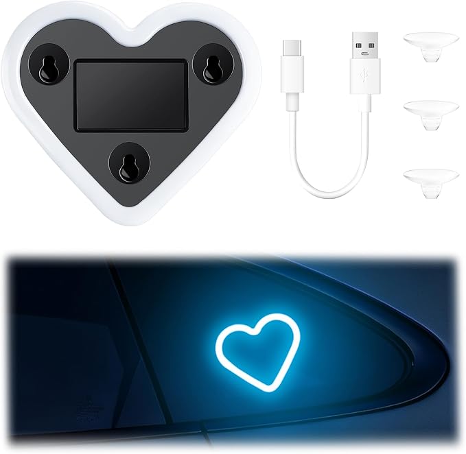iFunyLED Heart-Shaped Solar Powered Car LED Interior Ambient Light, Wireless Lamp with 5 Lighting Modes, Dual Charging & Dual Sensor Design, Cute Car Accessories Gift for Women, Pack of 1 (Ice Blue) by iFunyLED