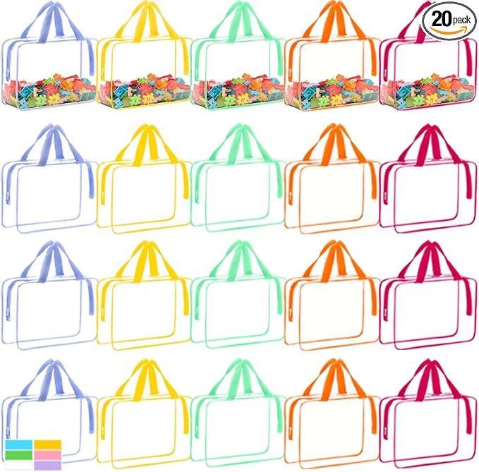 20 Packs Extra Large Toy Storage Bags with Zipper, Clear Toy Organizer Bag | with Labels for Blocks, Reusable 11.8″×8.6″×3.9″ PVC Travel Waterproof Organizer Bags for Puzzles, 5 Colors by Unknown