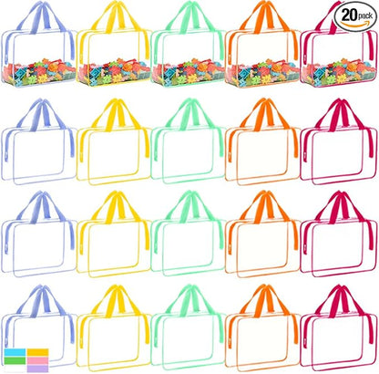 20 Packs Extra Large Toy Storage Bags with Zipper, Clear Toy Organizer Bag | with Labels for Blocks, Reusable 11.8″×8.6″×3.9″ PVC Travel Waterproof Organizer Bags for Puzzles, 5 Colors by Unknown