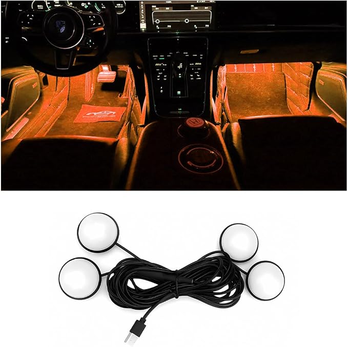 BESULEN Car Interior LED Lights, Neon Light Kit with USB Port, Orange | 4 in 1 Car Ambient Neon Light Kit with USB Port, Interior LED Atmosphere Lights, Decoration for Car Home Garden Party by BESULEN