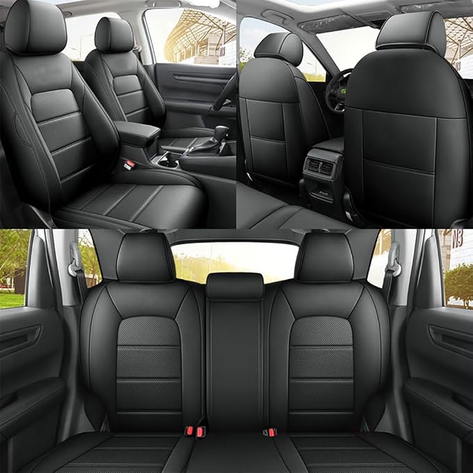 CocheFamilia CRV Seat Covers Custom Fit for Honda CRV 2023 2024 2025 2026 Leather Car Seat Cover Full Set for Trucks SUV,Waterproof Car Seat Cushion,Faux Leather (Black) - Image 4