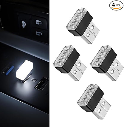 4 PCS USB LED Car Interior Ambient Lighting Kit, Portable Plug-in Atmosphere Lamp Decor Night Light, Universal Vehicle Interior Accessories for Most Cars (White) by Unknown