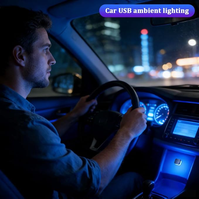 4PCS Car Interior USB LED Light, Portable Plug-in Bright Vehicle Atmosphere Decor Lamp, Small Automotive Inside Decoration Ambient Night Light Kit, Universal for SUV Van Truck (Blue) - Image 6