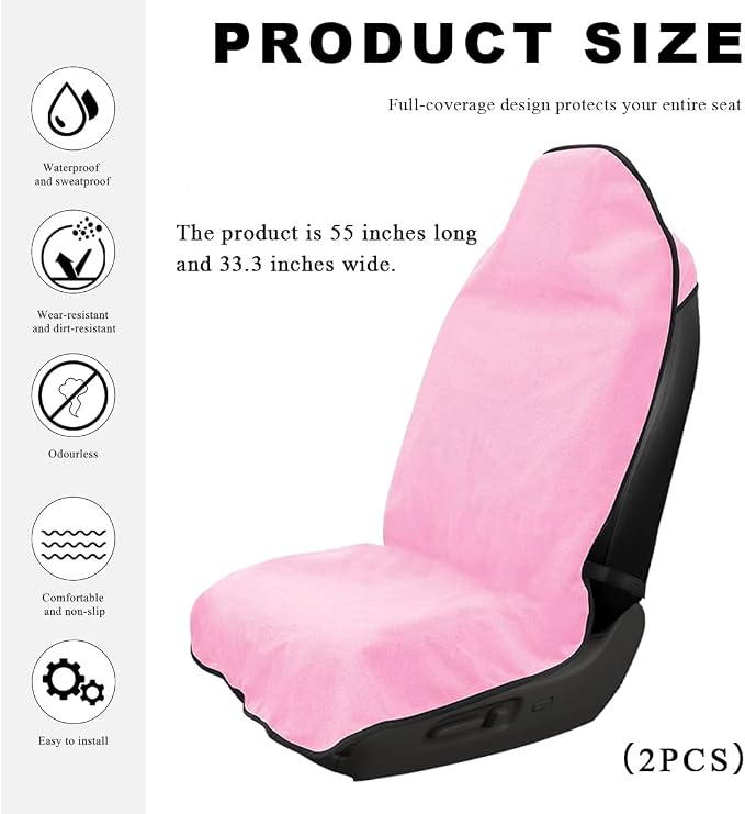 DXNQ 2PCS Car Towel Seat Cover, Waterproof Sweating Non-Slip Premium Soft Towel Carseat Protector, Universal Machine Washable Car Truck SUV Front Seat Cover for Gym Workout Beach Hiking (Pink) - Image 2