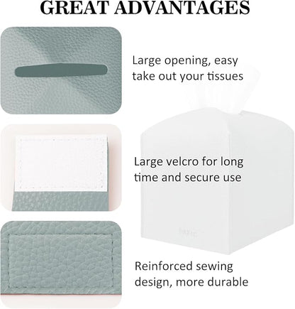 Tissue Box Cover Holder Square Tissue Cube Cover PU Leather Tissue Organizer with Bottom Belt for Bathroom, Tabletop, Car, Night Stands, Office, Home, Kitchen (1, Blue) - Image 4