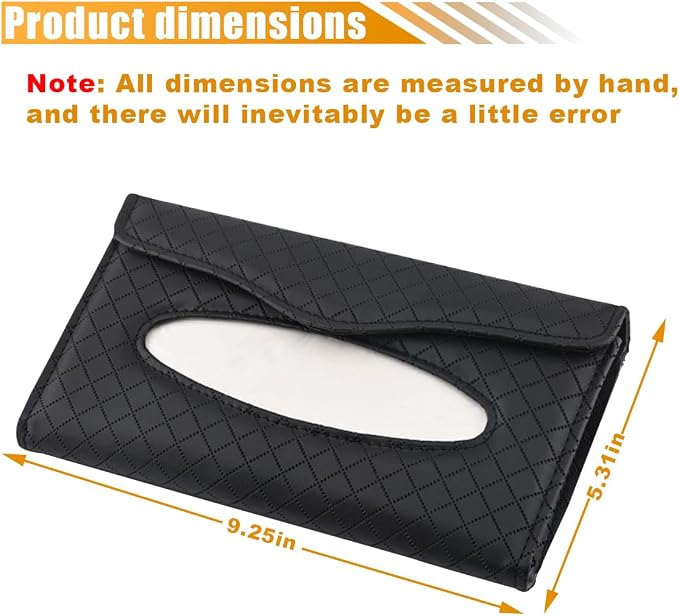 Car Tissue Holder, PU Leather Auto Napkin Holder for Visor & Backseat, Automotive Mask Organizer Case to Keep Vehicle Tidy, Universal Interior Accessories for Sedan Truck SUV (Black) - Image 2