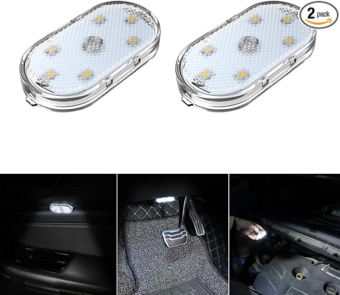 2 PCS Car Led Lights Interior,White Ambient Lighting Car Interior,USB Rechargeable Car Interior Reading Light,Portable Led Lights for Car by Zosppei