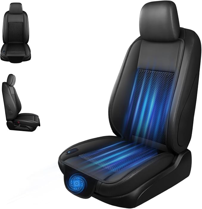 Cooling Car Seat Cushion – 3 Speeds Adjustable | Ventilated Car Seat Cover for Cars Without AC, Breathable Automotive Cooling Seat Cover, 12V Plug & Play, Brown by Unknown