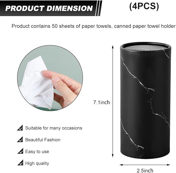 DXNQ 4 PCS Car Tissues Holder, Car Cup Holder Refillable Travel Tissues Tube with Facial Tissues, Portable Cylinder Round Tissue Boxes Container Decor for Car Office Home (Marble Black) - Image 2