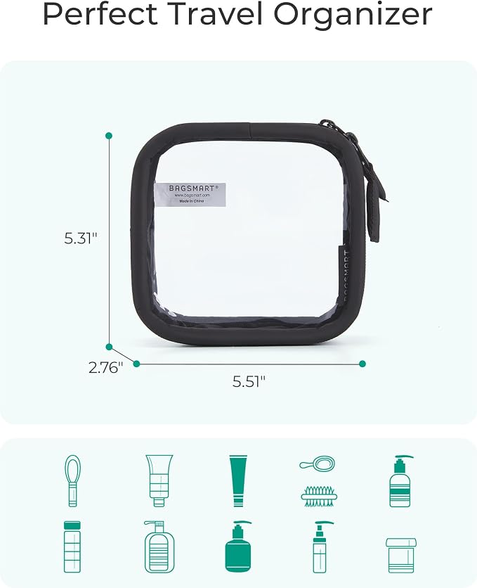 BAGSMART Mini Clear Makeup Bag for Women Portable Travel Toiletry Bag, Cute Small Water-ResistantCosmetic Bag TSA Approved Clear Makeup Case Pouch with Zipper for Car Essentials(Black) - Image 4