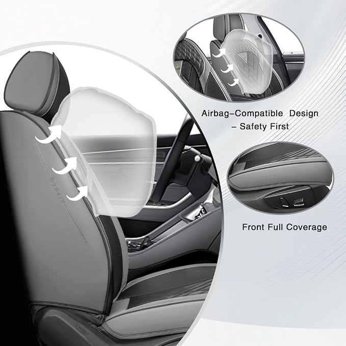 Fit for Toyota Tundra Seat Covers 2001-2026,Premium Leather, 360° Full Protection, Thick Padding & Memory Foam, Waterproof & Stain-Resistant Car Seat Cover Full Set (5 Seat,Gray&Black) - Image 2