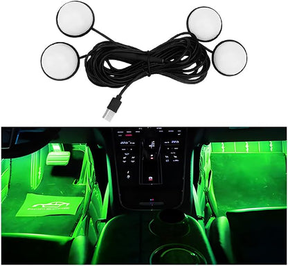 Car Interior LED Lights, 4 in 1 Bright Vehicle Ambient Neon Light Kit with DC 5V USB Port, Automotive Under Dash Decoration Night Lamp, Universal for RV, Truck, Sedan (Green) by Ywdiml