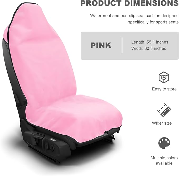 Car Towel Seat Cover, Waterproof Non-Slip Bucket Seat Protector for Running Swimming Hiking, Universal Machine Washable Front Seats Towel Protective Cover for Car SUV Truck (Pink) - Image 2