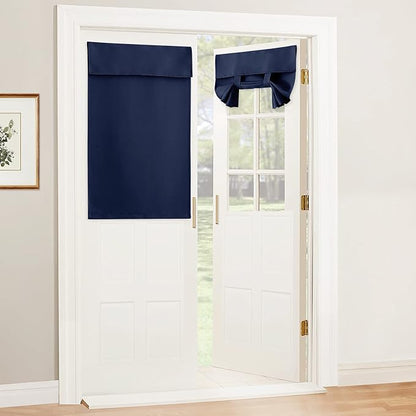 RYB HOME Navy Blue Blackout Door Curtain, Renter Friendly Curtain | Blackout Thermal Insulated, Classroom French Door Front Door Bathroom Garage, Mini Blinds no Drill, W30 x L40,Grey,1 Pc by RYBHOME