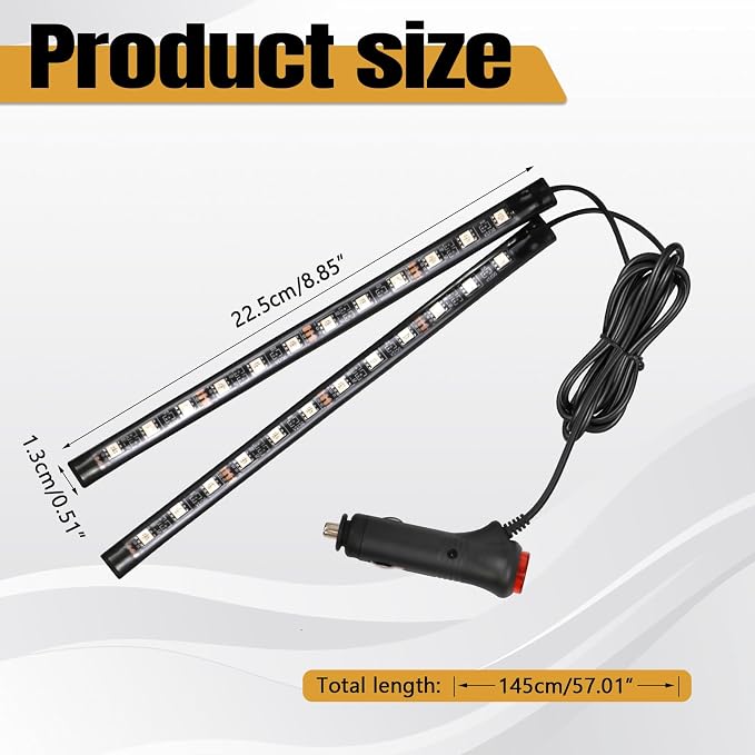 wuyaoyao Car LED Strip Light, 24LED Lights w/Cigarette Lighter, Ice Blue | 12V Ambient Lighting Kit for Decor, RGB Neon Atmosphere Lamps, Under Dash Ambient Night Light, Universal Car Accessories - Image 2