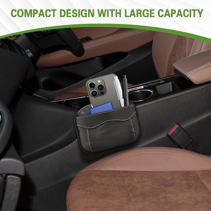Car Seat Side Pocket Organizer, PU Leather Car Seat Gap Filler Bag, Car Seat Pocket Storage Bag for Phone, Keys, Sunglass, Wallet, Car Organizer Accessories for Seat, Door, Window (Black) - Image 3
