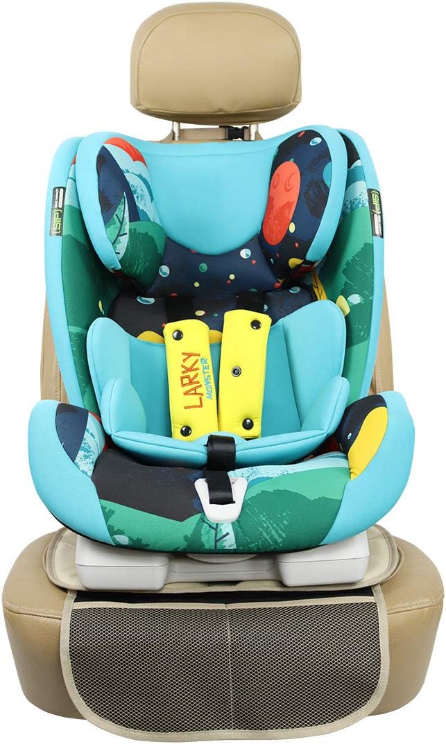 Viaviat Leather Car Seat Protector for Booster Durable Waterproof Protector Mat Large Auto Seat Cover with Storage Pocket for Child Toddler Safety Seat Baby Basket (Beige) - Image 5