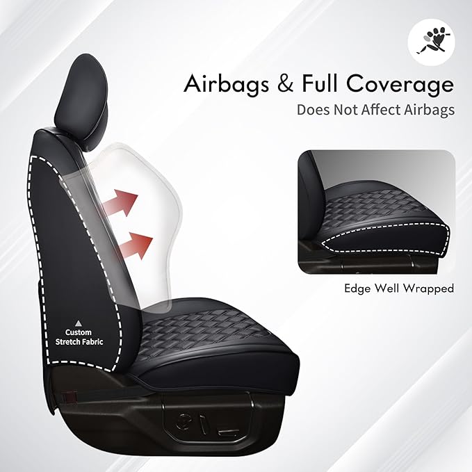Huidasource Seat Covers for Trucks Chevy Silverado/GMC Sierra, GMC Sierra 1500 Seat Covers, 1500 2014-2018, 2500HD 3500HD 2015-2019 Crew Double Extended Cab, Thickened Nappa Leather (Full Set/Black) - Image 5