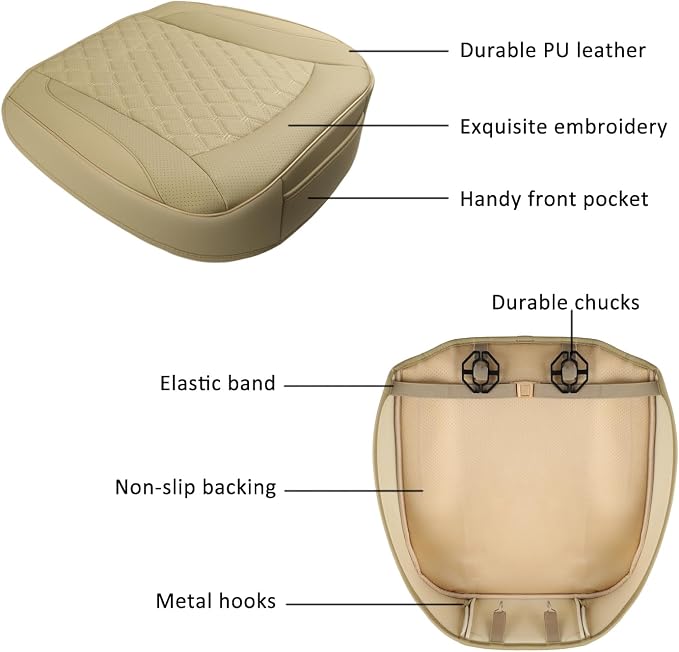 GIANT PANDA Bottom Seat Cover for Trucks&SUV, Front PU Leather Driver Seat Protector Fit for Chevy,Ram,Toyota,GMC,Ford F150 F-Series (2PCS-Beige) - Image 5