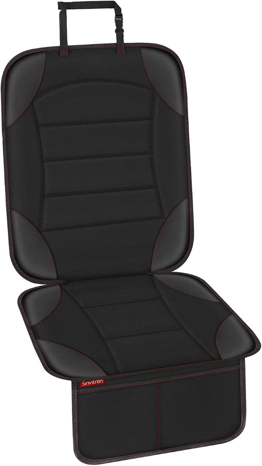 Sinvitron Car Seat Protector for Child Car Seat - Waterproof Non-Slip Leather Mat with 2 Mesh Pockets, Universal Seat Cover for Baby, Pets & Vehicles (1-Pack, Black) by Sinvitron
