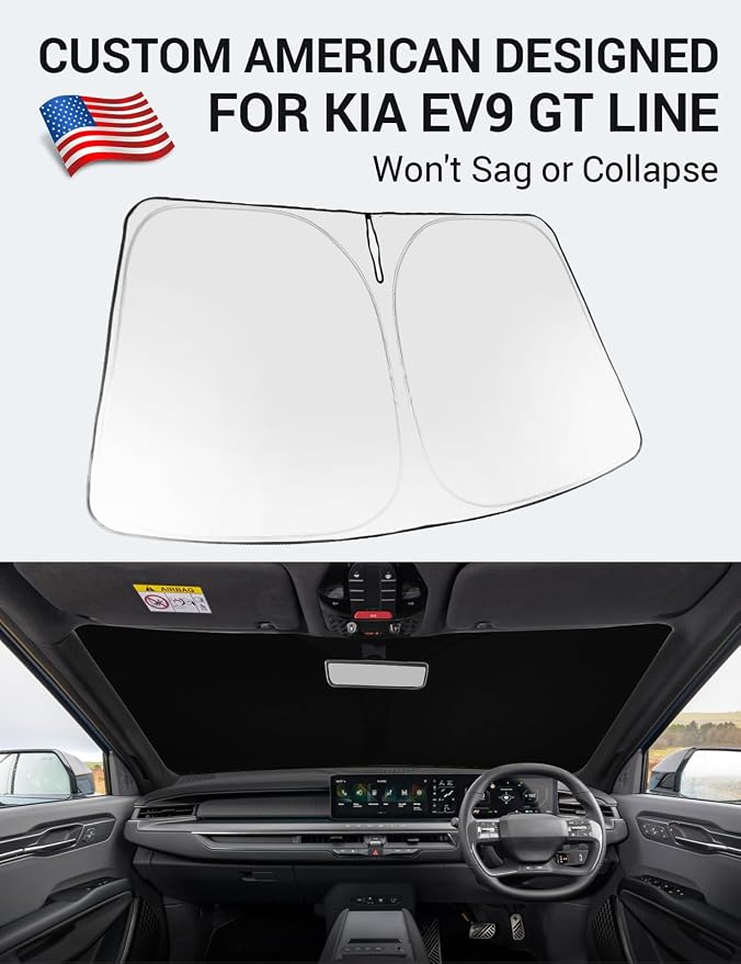 Proadsy Custom Fit Car Windshield Sun Shade for 2024-2026 Kia EV9 GT Line | 240T Heat Shield, Drops Temp 54°F, Blocks 99% UV, Prevents Dashboard Cracking, Summer Parking & Beach Trips, Easy Twist-Fold - Image 2