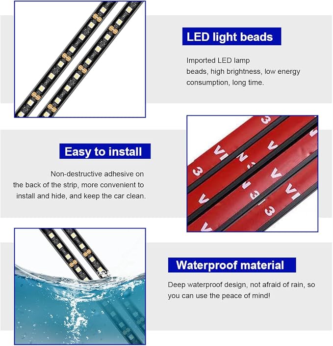 povtii Car LED Strip Light, 24 LED RGB Auto Under Dash Interior Atmosphere Lights, USB Vehicle Decorative Lamp Ambient Night Light Strip, Lighting Kit Car Accessories (Ice Blue) - Image 3